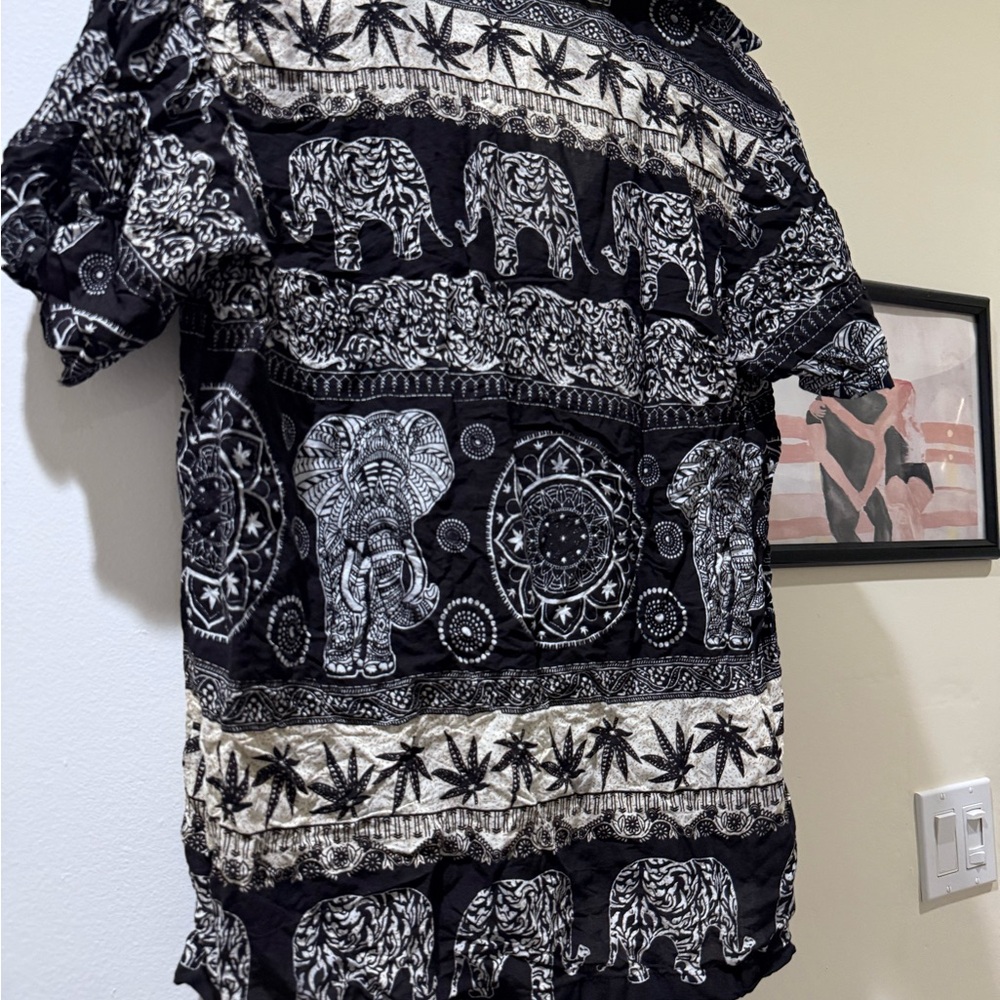 Men's Black and White Elephant Print Shirt, purchased in Thailand. Size XL